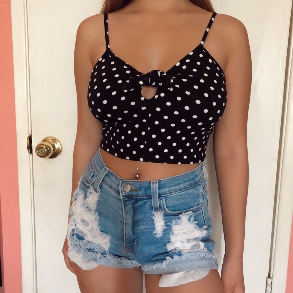 Polka Dot Tie-Front Crop Top